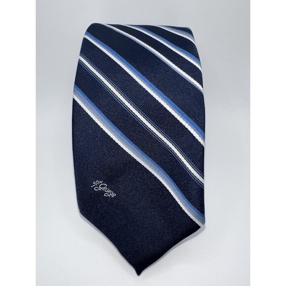 Allyn St. George Other - Allyn St George Tie Striped Navy Blue White Gray Classic Polyester Necktie